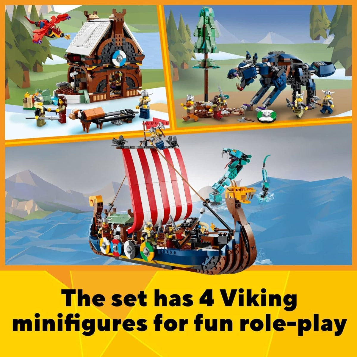 Buy Lego Creator 3 in 1 Viking Ship and The Midgard Serpent 31132 with 1192pcs | Yallatoys.com