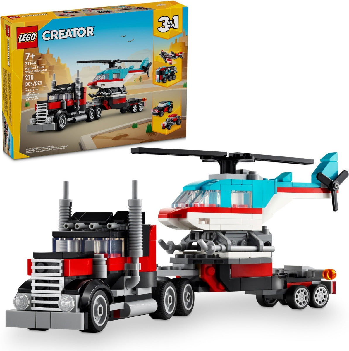 Buy Lego Creator 3 in 1 Flatbed Truck with Helicopter Toy 31146 with 270pcs | Yallatoys.com