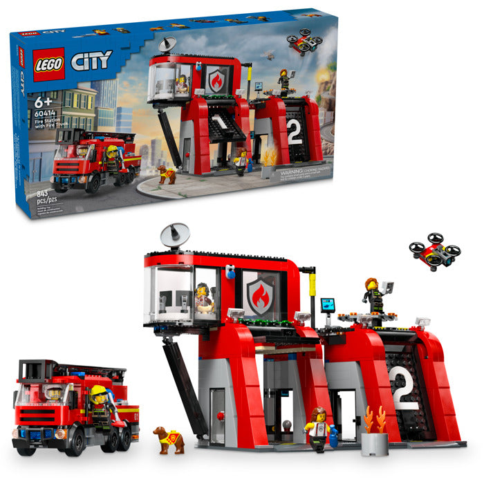 Buy Lego City Fire Station With Fire Engine 60414 with 843pcs | Yallatoys.com