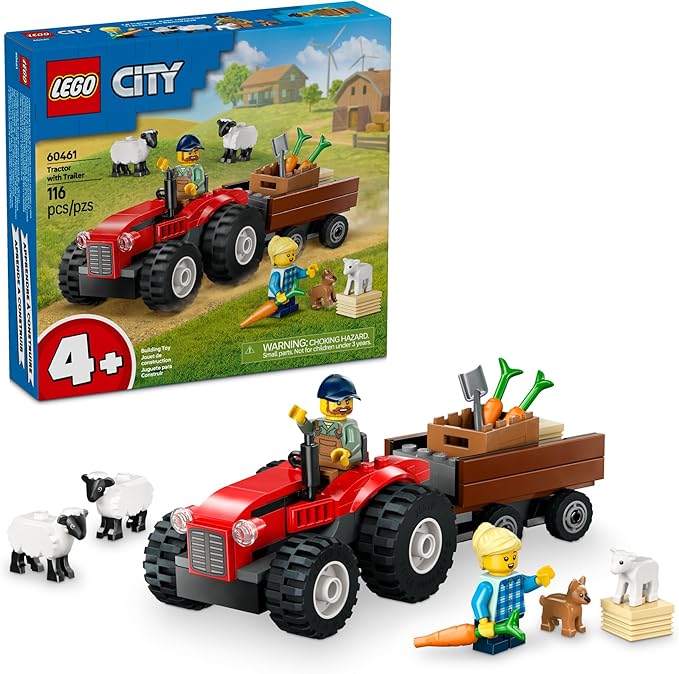 Buy Lego City Red Farm Tractor with Trailer & Sheep Toy, Playset for Kids 60461 with 116 pcs | Yallatoys.com