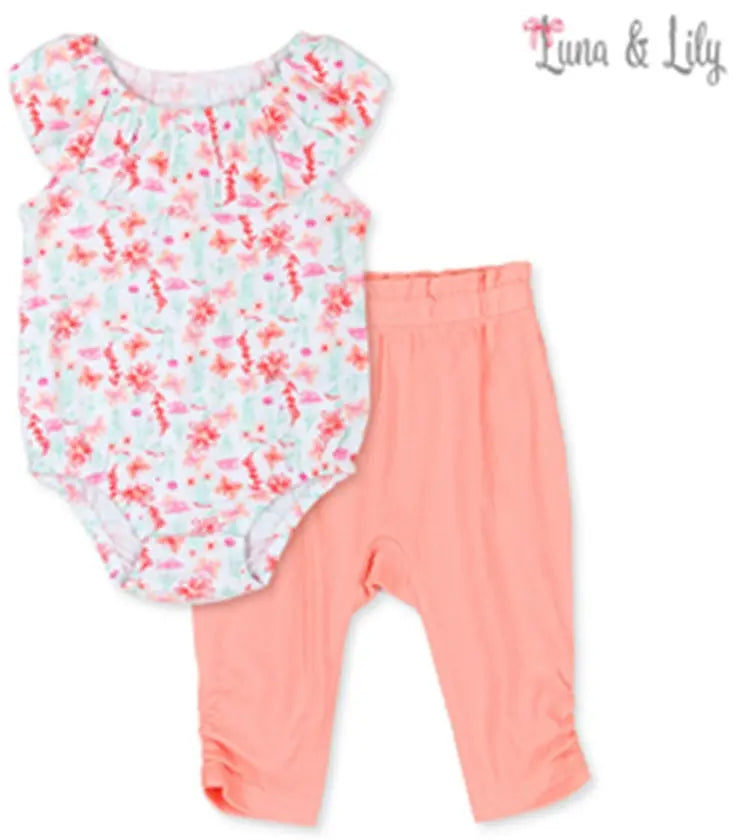 Luna & Lily Baby 2 Pcs Set Of Bodysuit & Pants Set Flower Luna & Lily Yallatoys