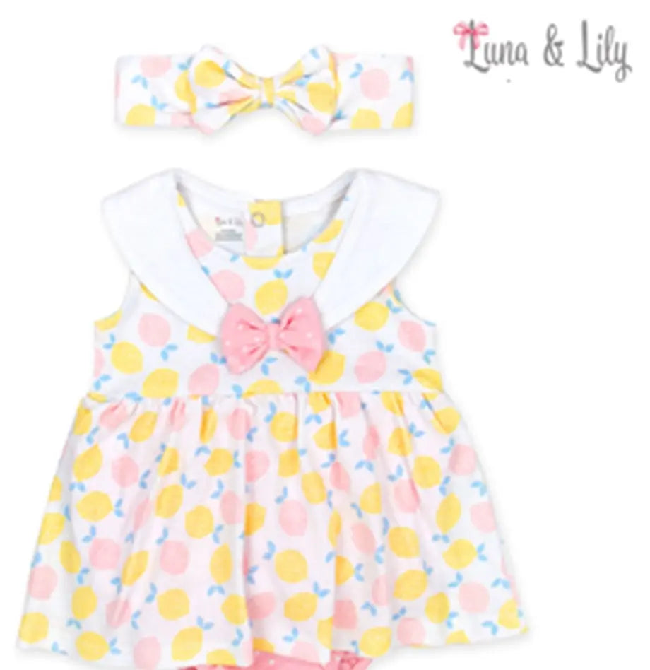 Luna & Lily Baby 2 Pcs Set Of Romper & Headband Set Lemon Luna & Lily