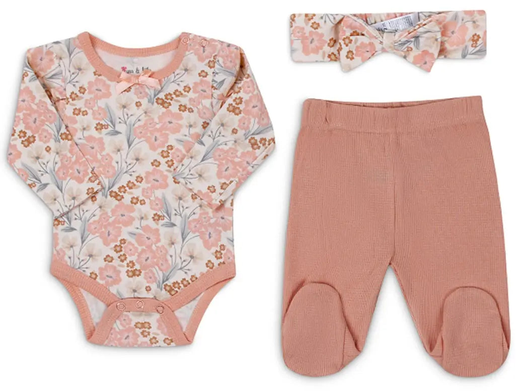 Luna & Lily Baby 3 Pcs Set Of Bodysuit Leggings & Headband Set Flower Luna & Lily