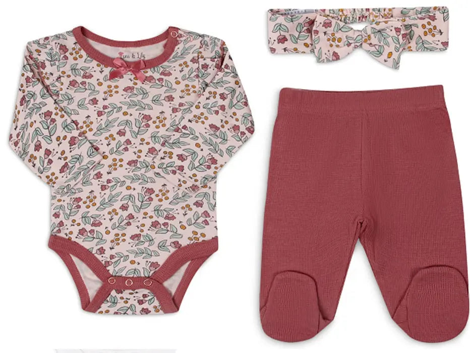 Luna & Lily Baby 3 Pcs Set Of Bodysuit Leggings & Headband Set Luna & Lily