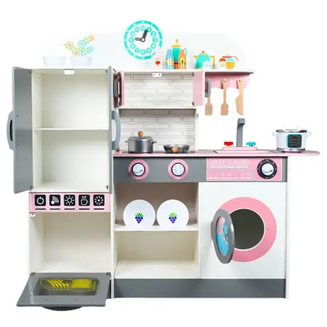 Buy Little Angel Kids Kitchen Wooden Playing Toy Set Pink And Grey | Yallatoys.com