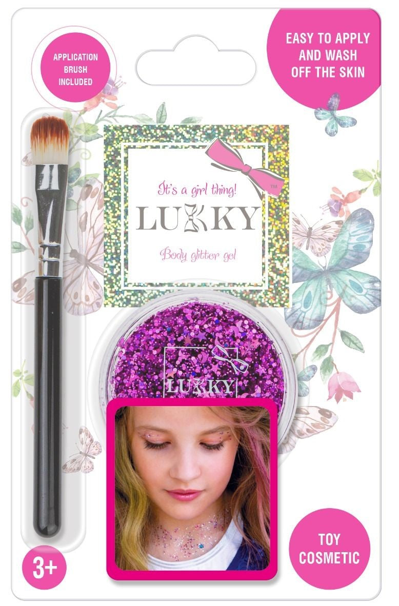Buy Lukky Body Glitter Gel with Brush 25ml Purple | Yallatoys.com