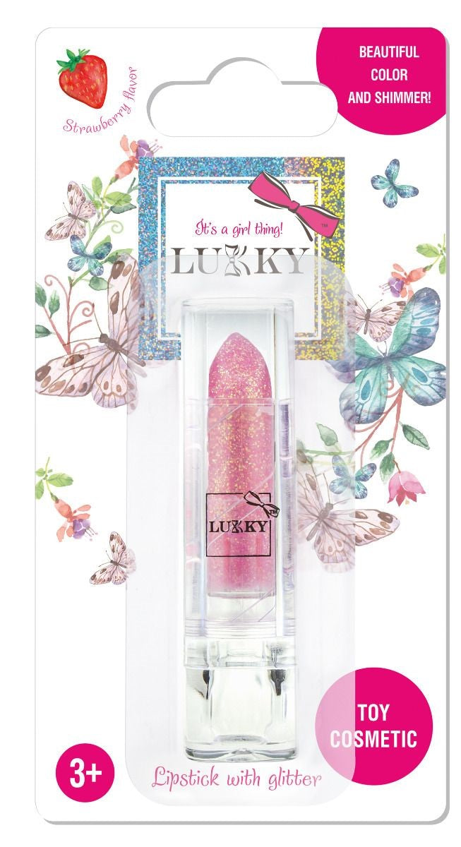 Buy Lukky Lipstick with Glitter Strawberry Flavor Pink | Yallatoys.com