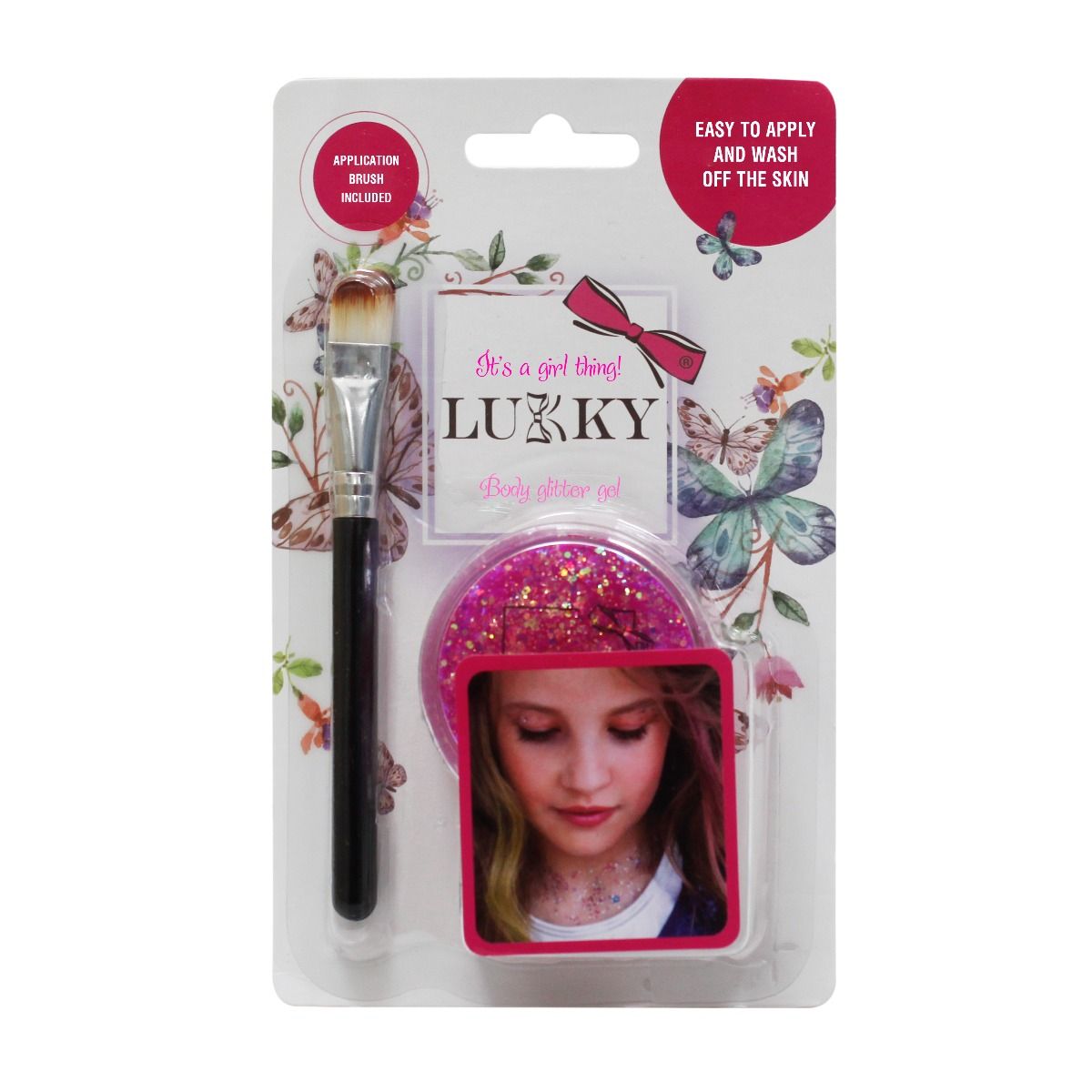 Buy Lukky Body Glitter Gel with Brush 25ml Pink | Yallatoys.com