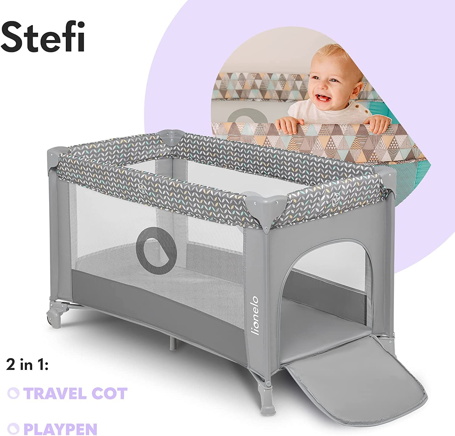 Lionelo  Stefi Playpen Grey Concrete Multicolor Lionelo Yallatoys