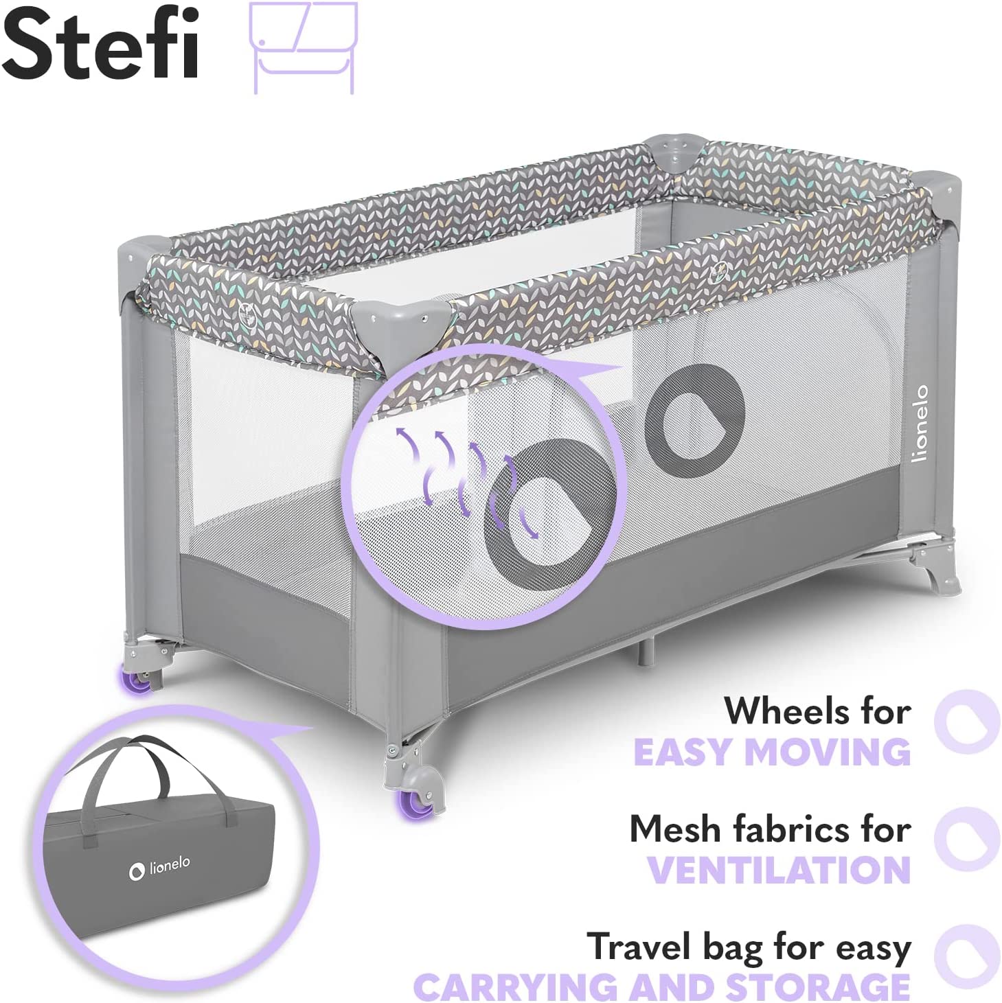 Lionelo  Stefi Playpen Grey Concrete Multicolor Lionelo Yallatoys