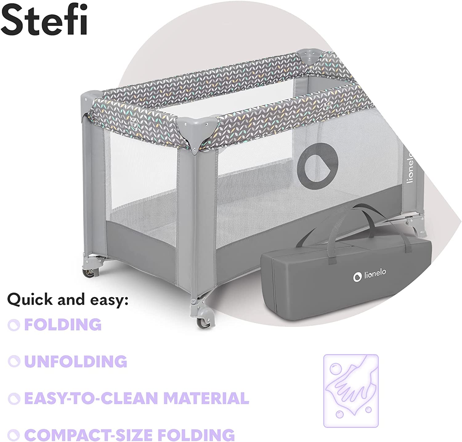 Lionelo  Stefi Playpen Grey Concrete Multicolor Lionelo Yallatoys