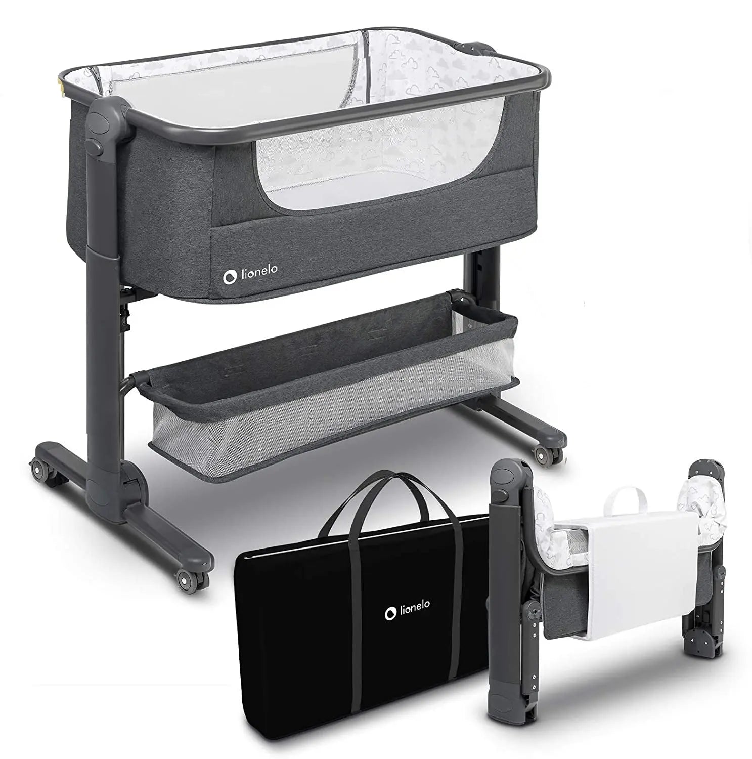 Lionelo Timon 3 In 1  Bedside Cot Standalone Travel Bed With Mattress  Grey Lionelo Yallatoys