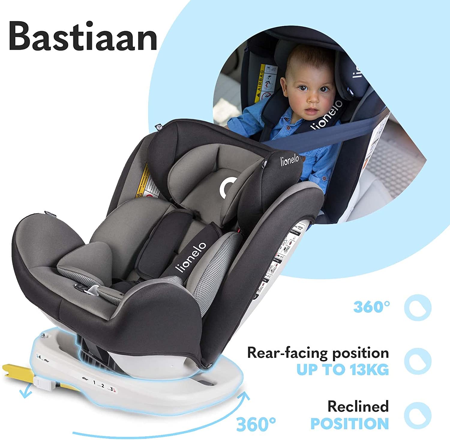 Lionelo Bastiaan 360 Baby Car Seat Grey Black Base Lionelo Yallatoys