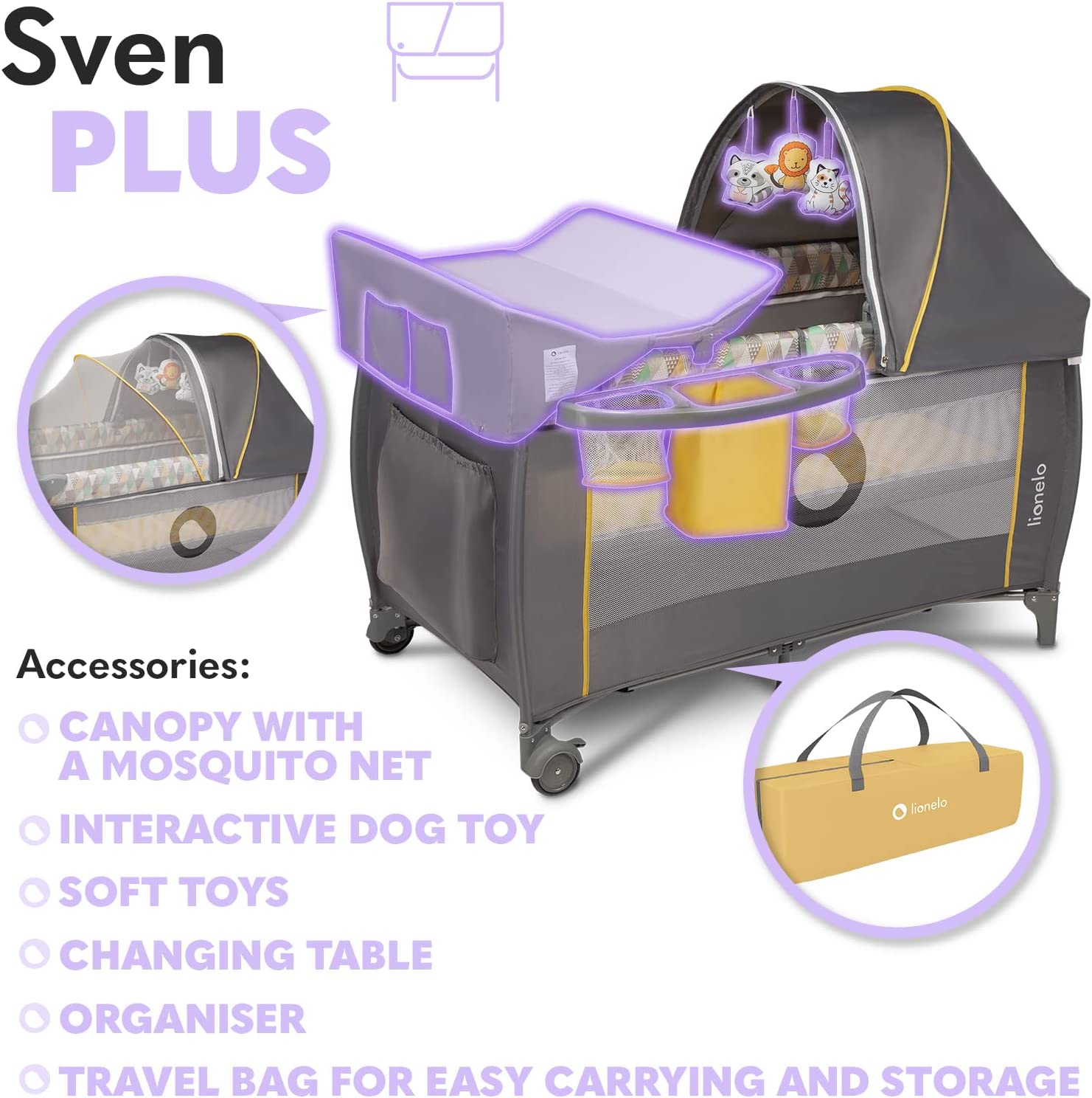Lionelo Sven Plus 2 In 1 Travel Bed Playpen Yellow Lionelo Yallatoys