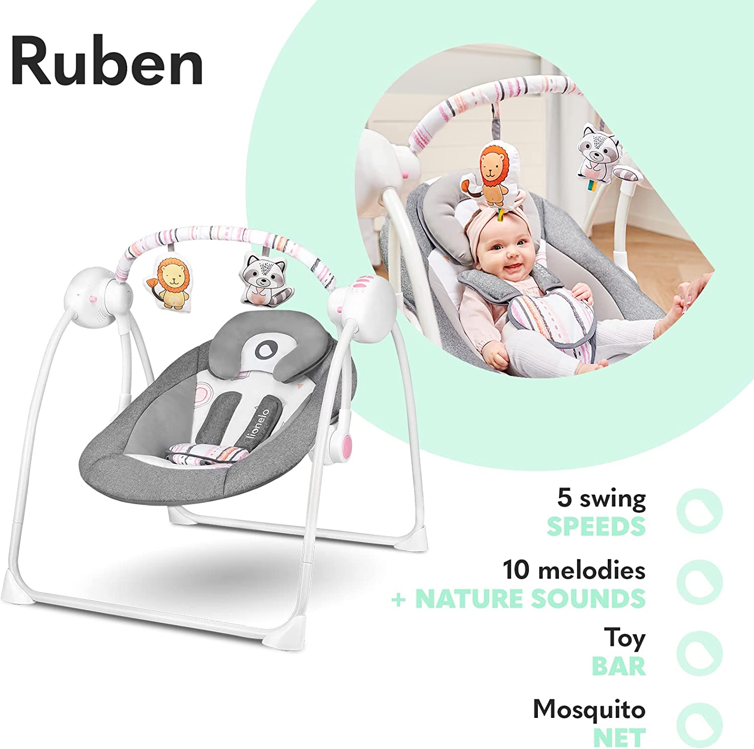 Lionelo Ruben Swinging Chair Stone Grey Rose Lionelo Yallatoys