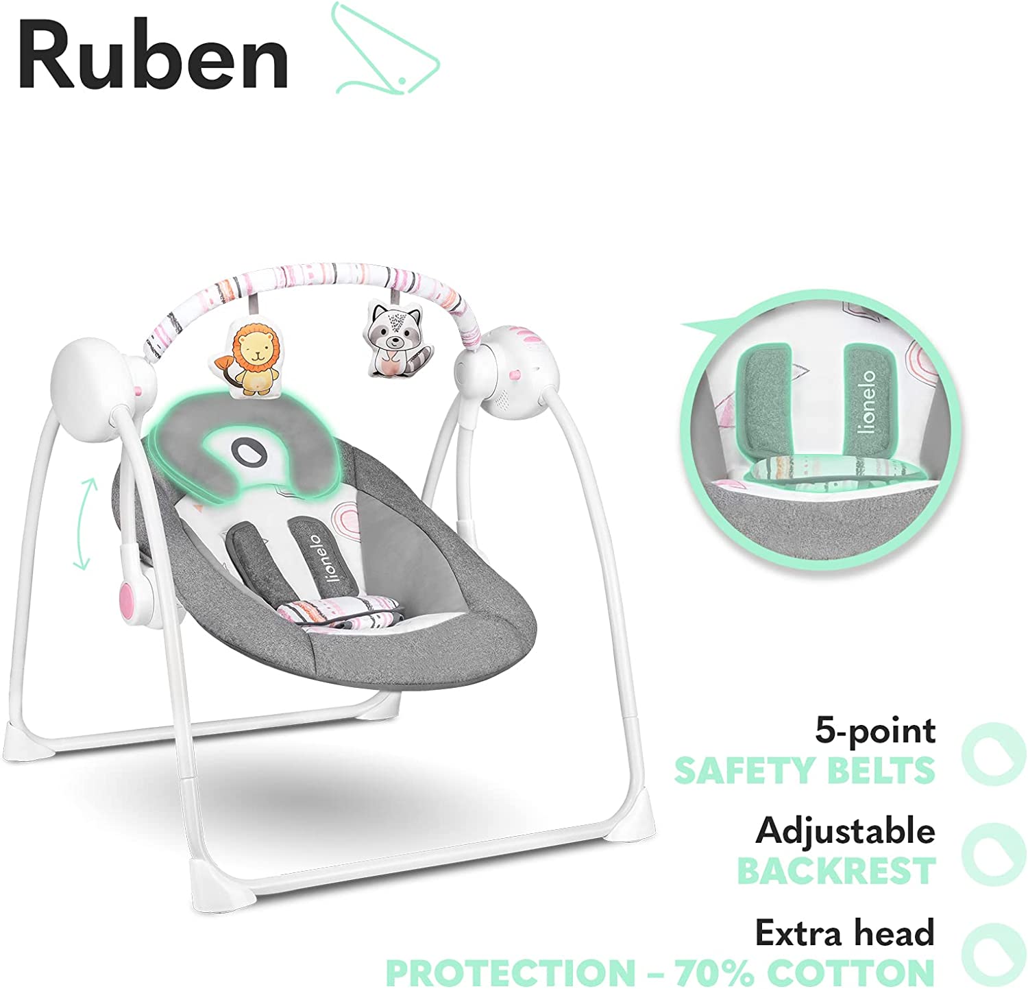 Lionelo Ruben Swinging Chair Stone Grey Rose Lionelo Yallatoys