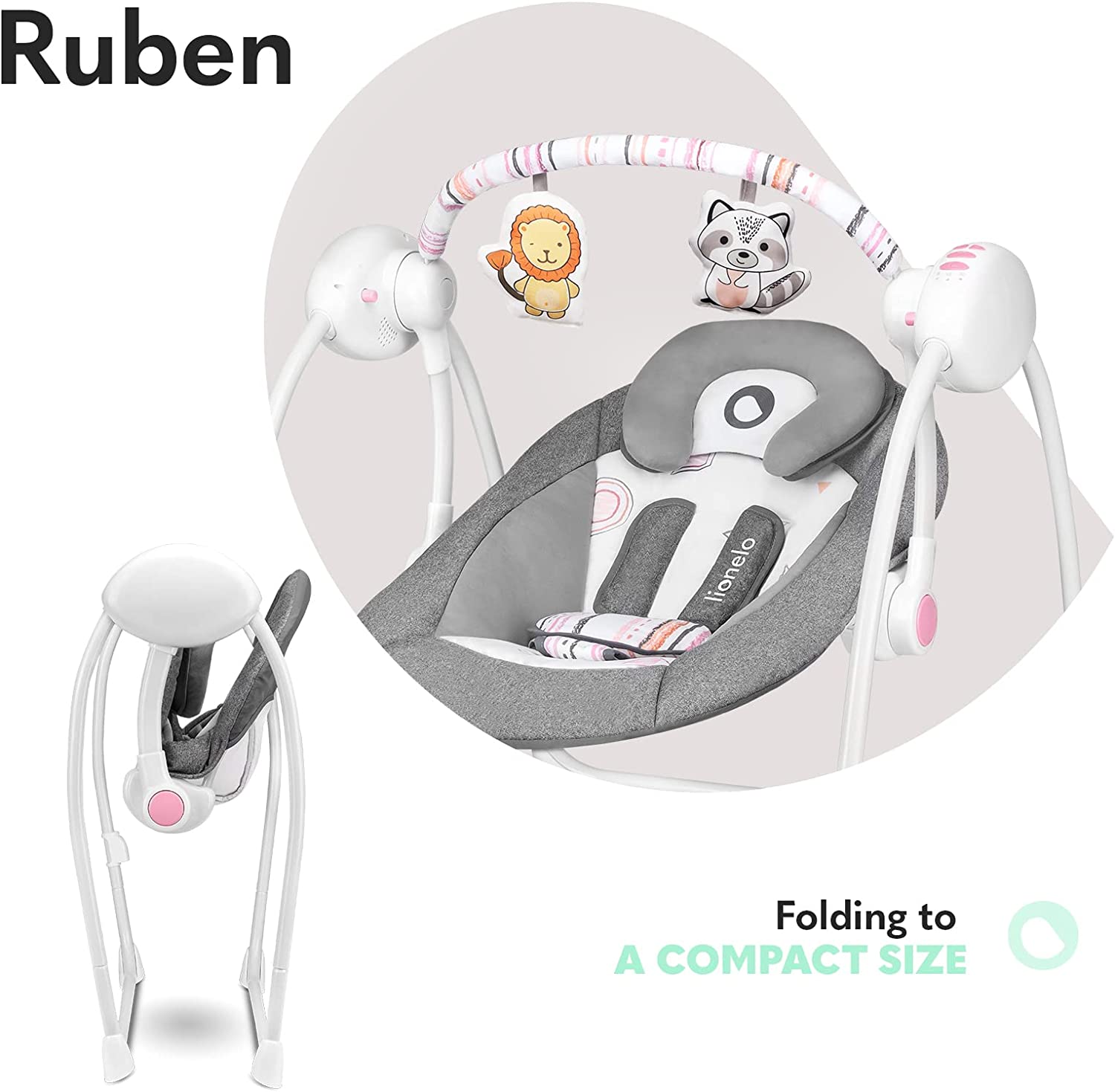 Lionelo Ruben Swinging Chair Stone Grey Rose Lionelo Yallatoys