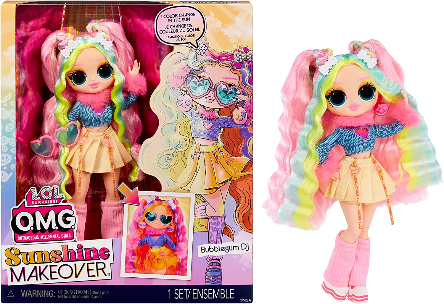 Buy LOL Surprise OMG Sunshine Color Change Bubblegum DJ Fashion Doll with Color Changing Hair | Yallatoys.com