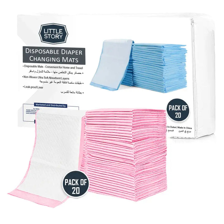 Little Story Disposable Diaper Changing Mats  Pack of 20pcs  Pink Little Story Yallatoys