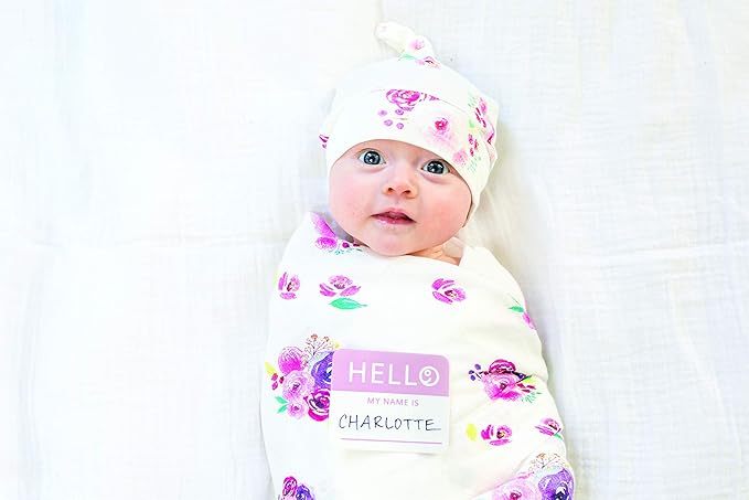 Lulujo Hello World Bamboo Hat & Swaddle Blanket Posies Lulujo Yallatoys