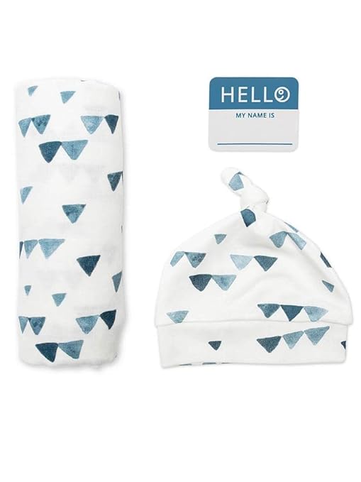 Lulujo Hello World Bamboo Hat & Swaddle Blanket Triangle Blue Lulujo Yallatoys