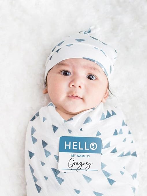 Lulujo Hello World Bamboo Hat & Swaddle Blanket Triangle Blue Lulujo Yallatoys