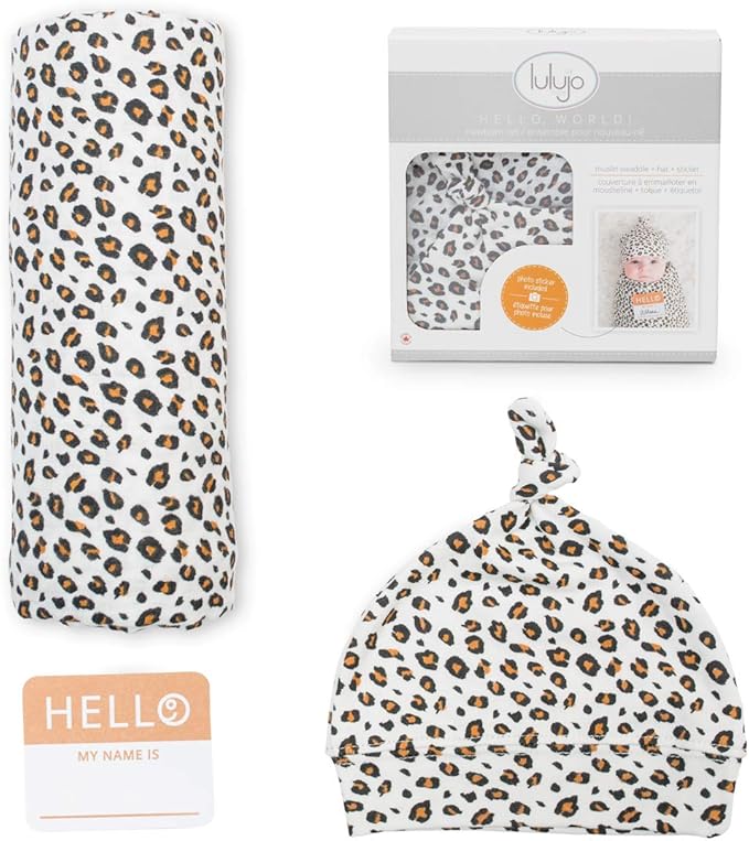 Lulujo Hello World Bamboo Hat & Swaddle Blanket Leopard Lulujo Yallatoys