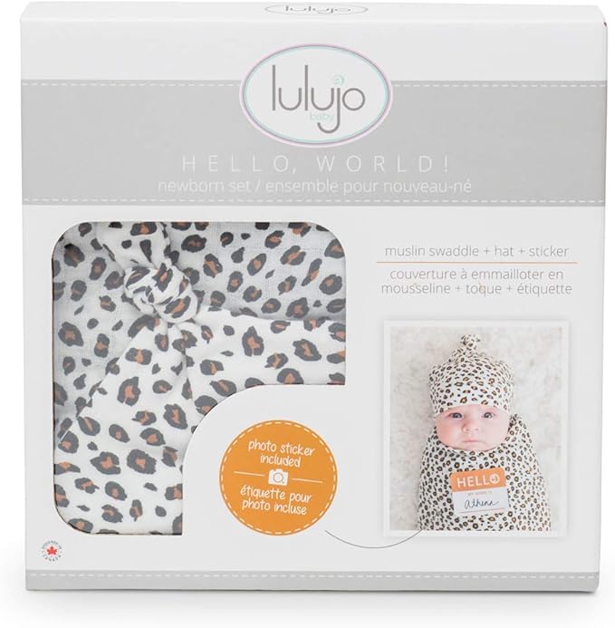 Lulujo Hello World Bamboo Hat & Swaddle Blanket Leopard Lulujo Yallatoys