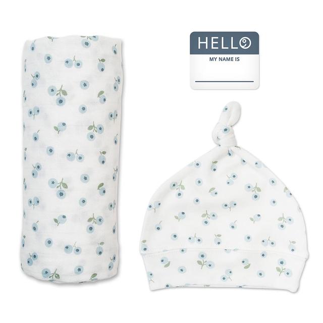 Lulujo Hello World Bamboo Hat & Swaddle Blanket Blueberries Lulujo Yallatoys