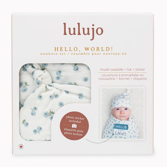 Lulujo Hello World Bamboo Hat & Swaddle Blanket Blueberries Lulujo Yallatoys