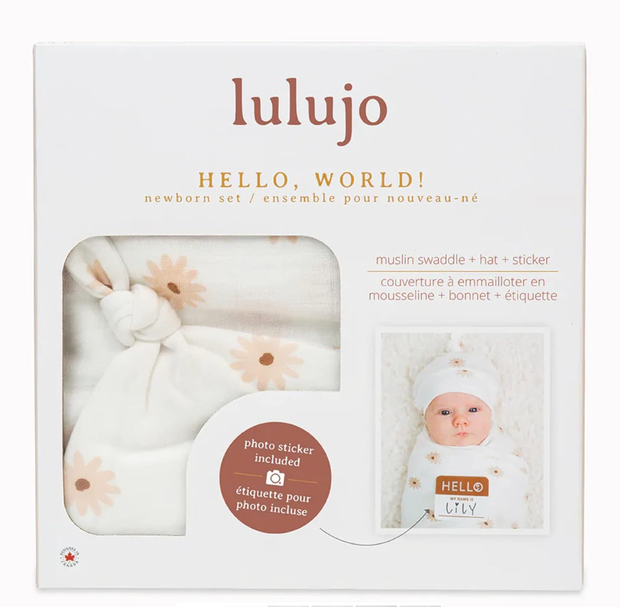 Lulujo Hello World Bamboo Hat & Swaddle Blanket Daisies Lulujo Yallatoys