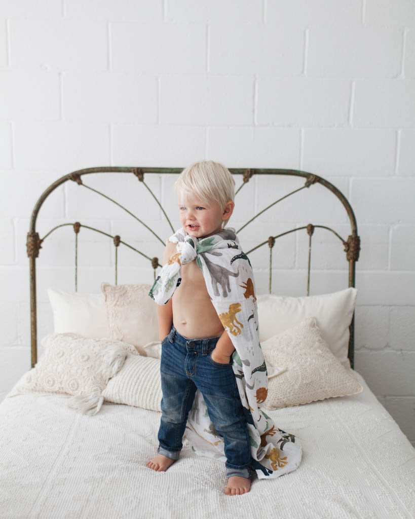 Little Unicorn Cotton Muslin Swaddle Blanket Dino Friends Little Unicorn Yallatoys