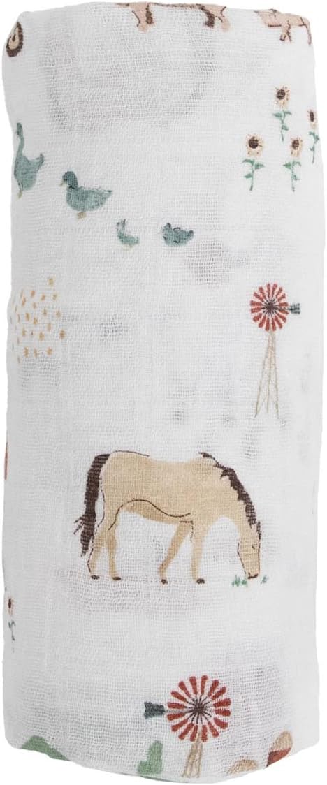 Little Farmyard Friends Cotton Muslin Swaddle Blanket Little Unicorn Yallatoys