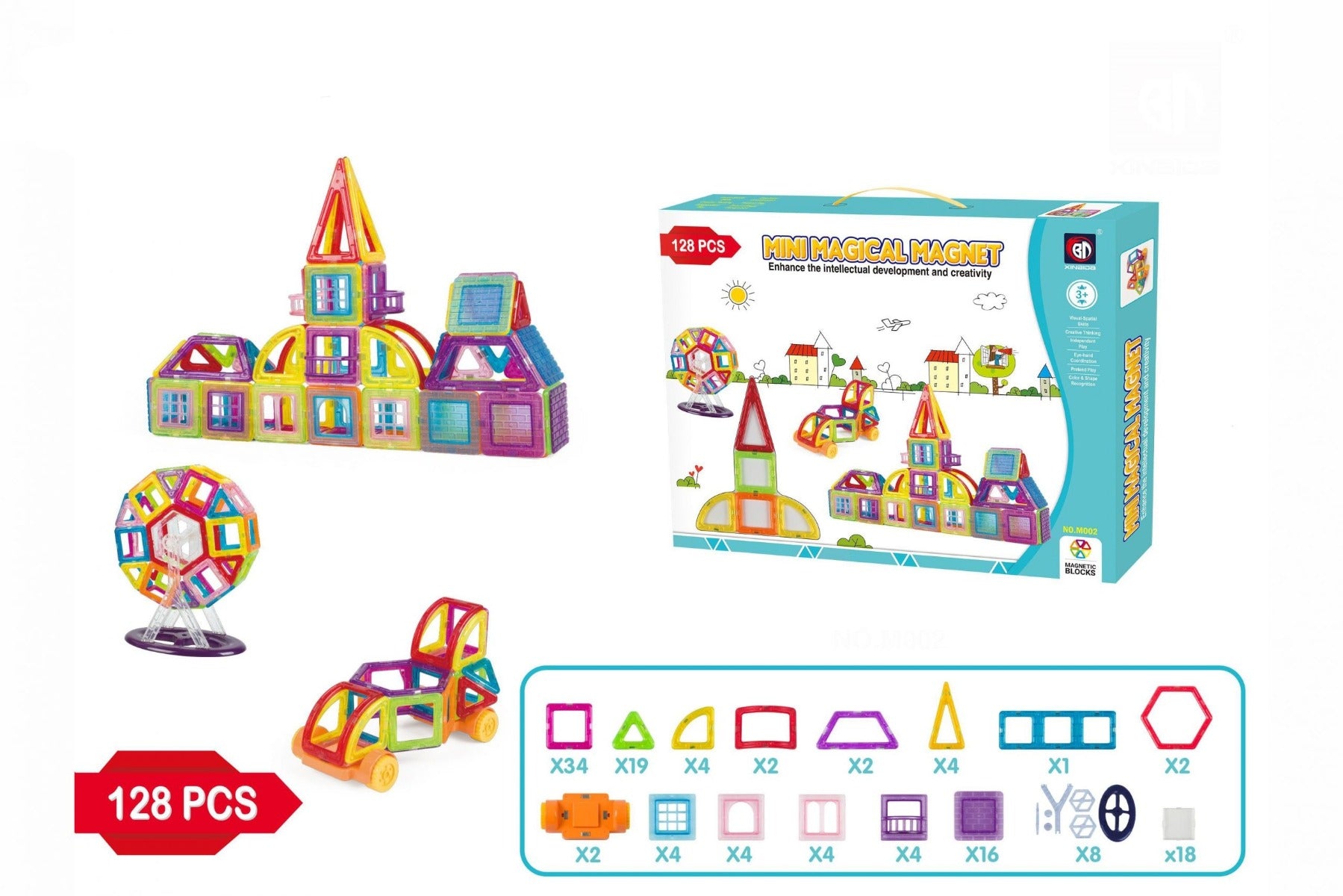 Buy Magnetic Mini Tiles Building Blocks Set 128pcs | Yallatoys.com