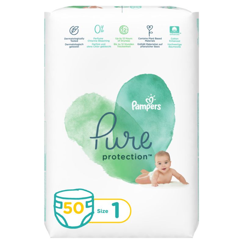 Pampers Pure Protection Diapers Size 1 2-5kg 50 Diapers Pack Pampers Yallatoys