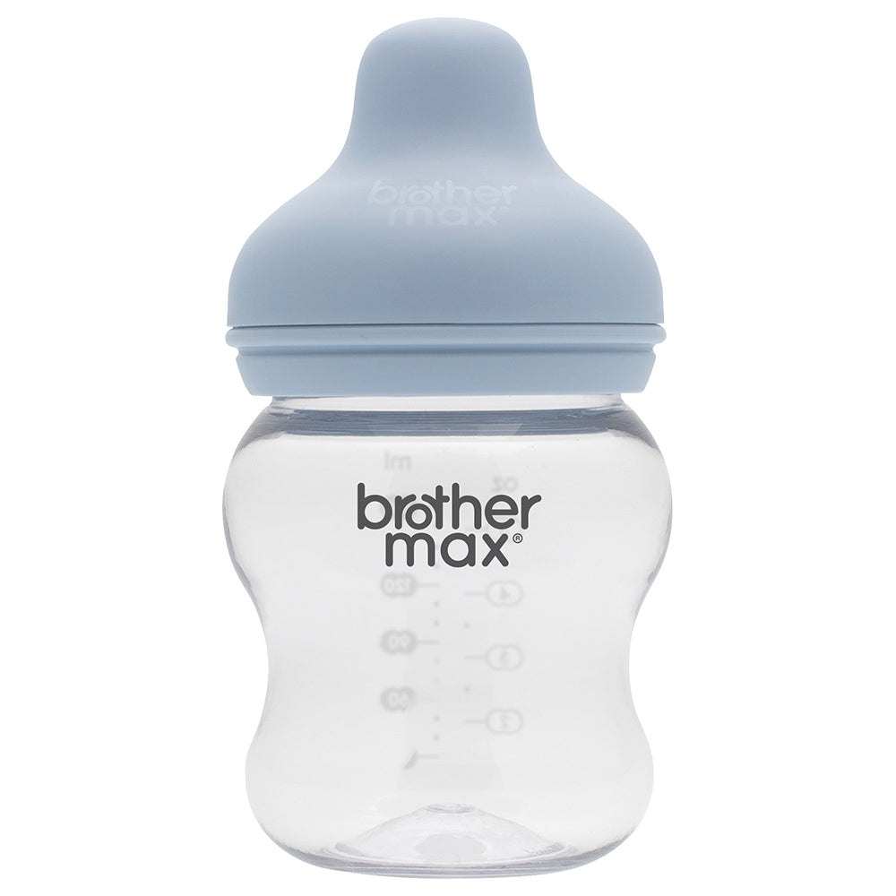 Brother MaxÂ  Extra Wide Neck Glass Feeding Bottle 160Ml/5Oz + S Teat Blue BROTHERMAX Yallatoys