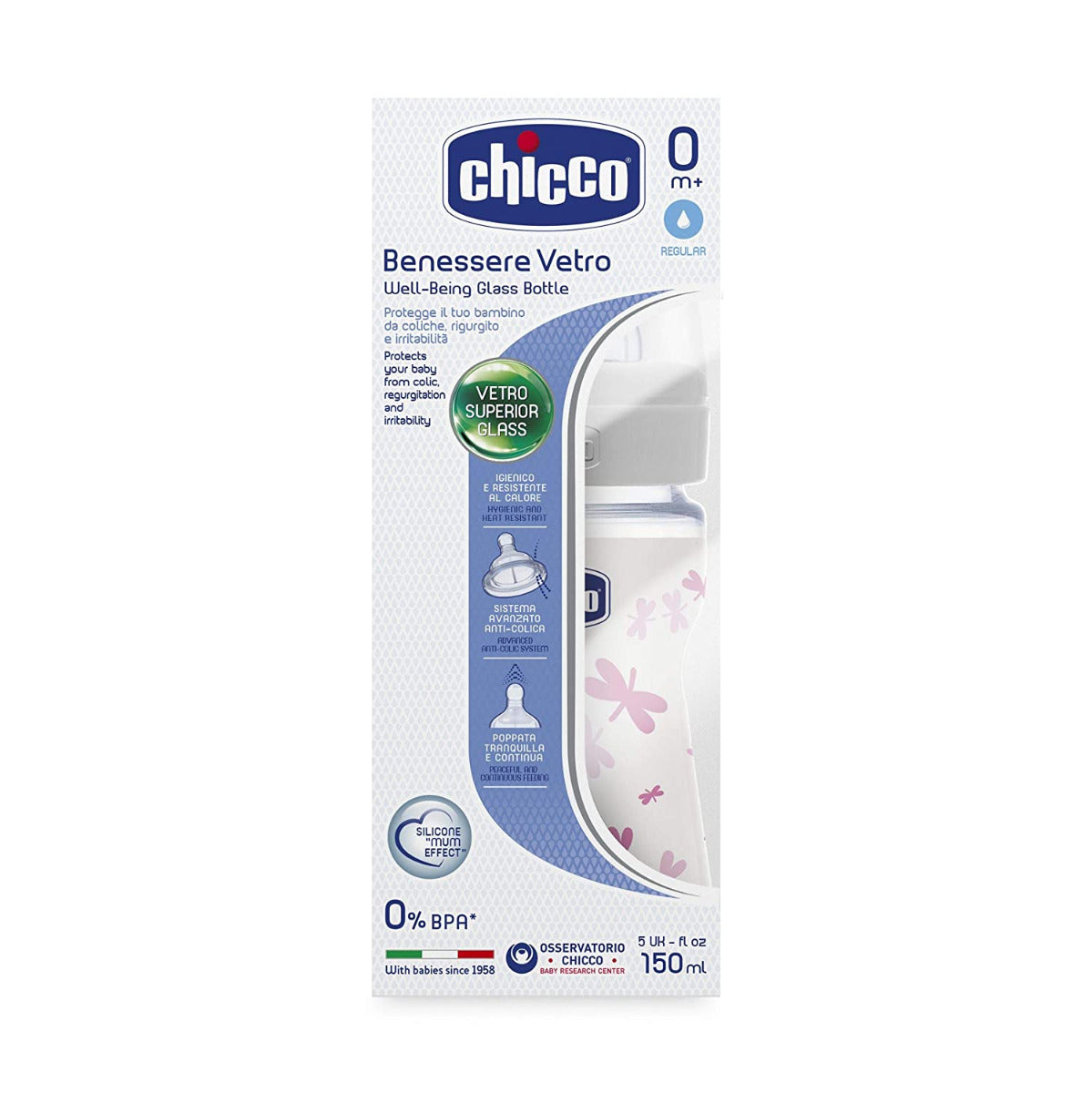 Chicco Bottle Wb Glass Deco Grl 150 Norm Sil Chicco Yallatoys