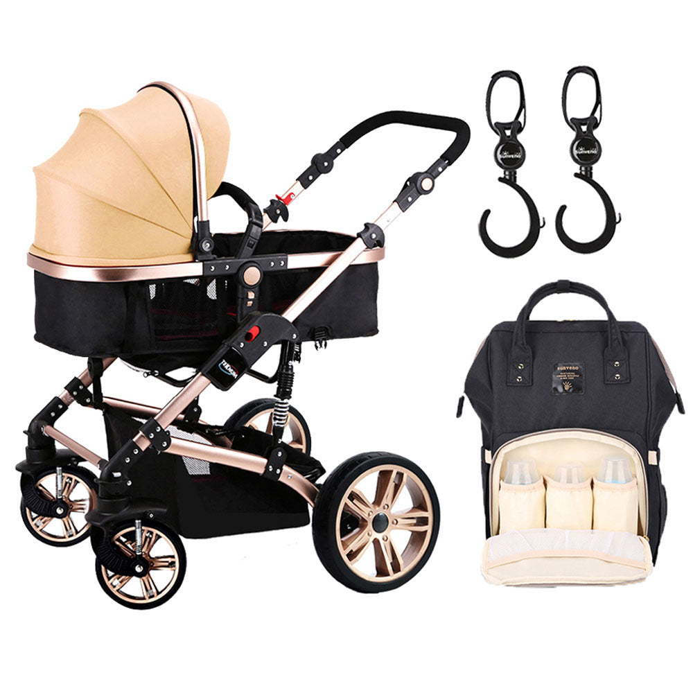 Teknum 3 In 1 Pram Stroller Story  Sunveno Diaper Bag & Hooks Khaki Black Teknum Yallatoys
