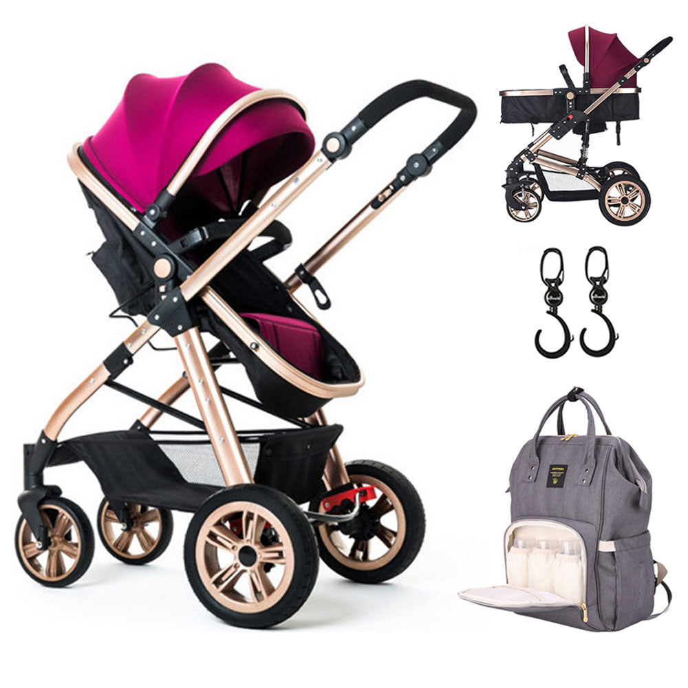 Teknum  3 In 1 Pram Stroller Story  Sunveno Diaper Bag & Hooks Wine Grey Teknum Yallatoys