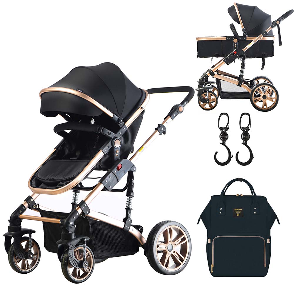 Teknum  3 In 1 Stroller Story Black + Sunveno Diaper Bag Black & Hooks Teknum Yallatoys