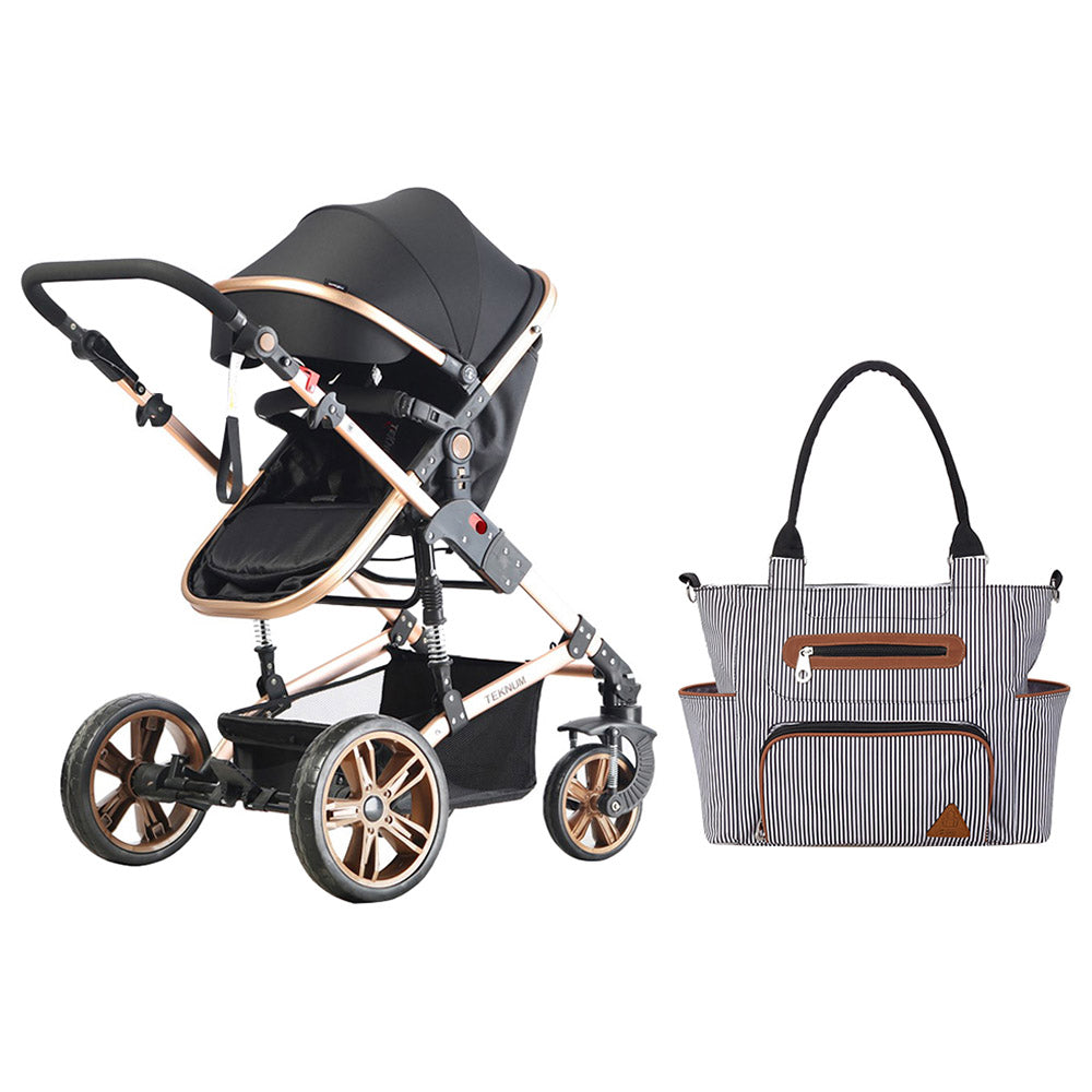Teknum  3 In 1 Story Pram Stroller And Diaper Bag Bundle Black Teknum Yallatoys