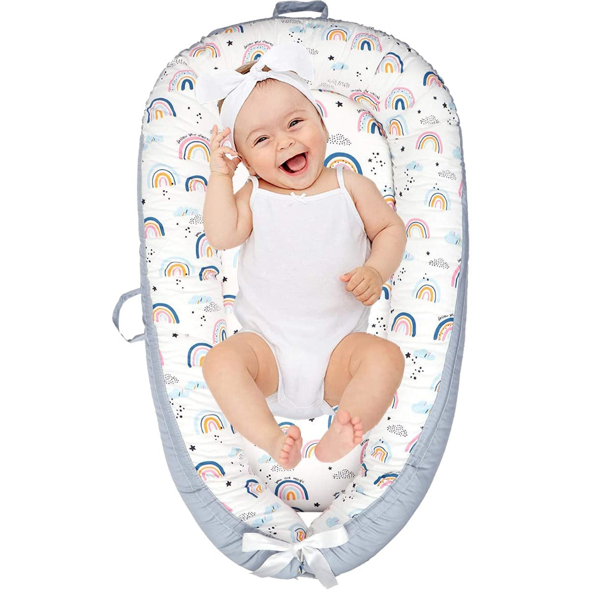 Little Story  Soft Breathable Fiberfill Newborn Lounger Bed Sunshine Grey Little Story Yallatoys