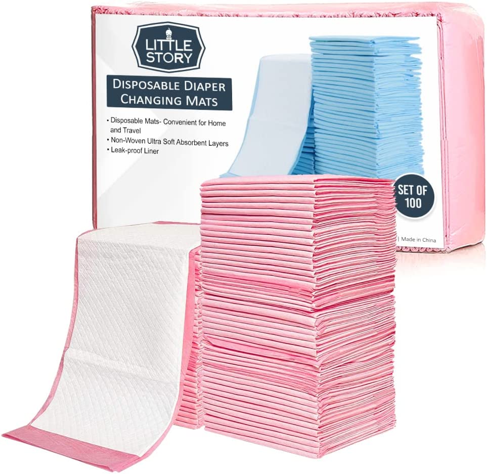 Little Story  Disposable Diaper Changing Mats Pack Of 100Pcs Pink Little Story Yallatoys
