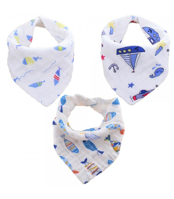 Little Story  Muslin Bandana Bibs Set Of 3 Anchor And Ships Little Story Yallatoys