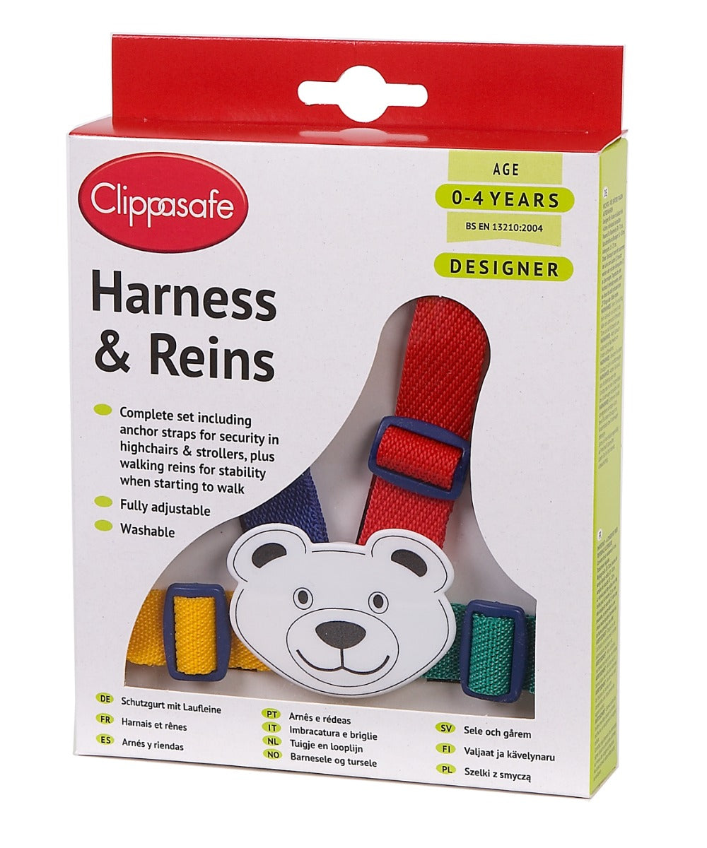 Clippasafe Designer Teddy  Harness & Reins With Anchor Straps  Multicolor Clippasafe Yallatoys