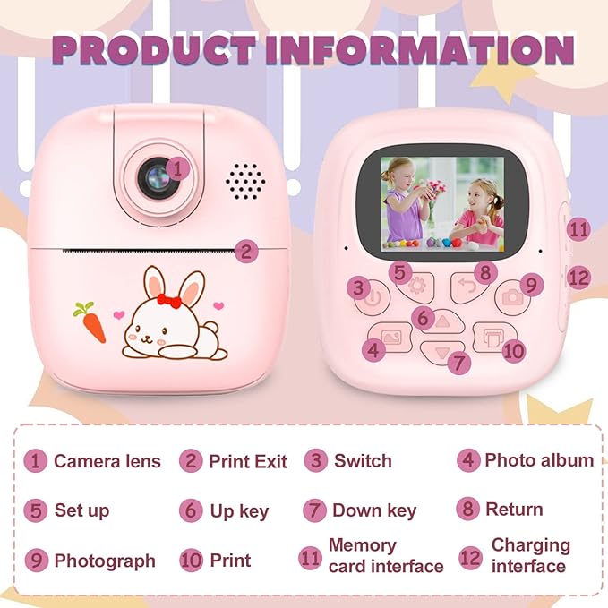 Buy MyCam Children's Digital Camera with Instant Print 24 MP Pink | Yallatoys.com