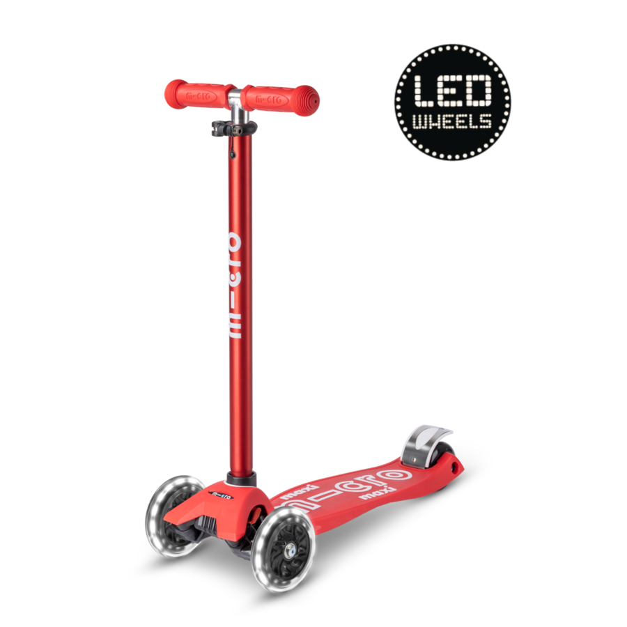 Buy Micro Maxi Deluxe with LED T Bar 3 Wheels Scooter Red | Yallatoys.com