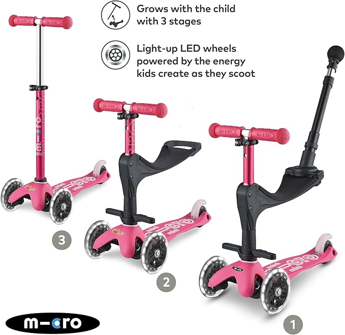 Buy Micro Mini  3 In 1 Deluxe Plus LED Pink 3 Wheel Scooter | Yallatoys.com