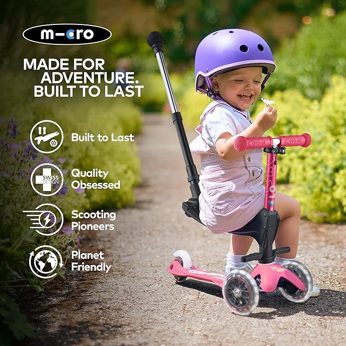 Buy Micro Mini  3 In 1 Deluxe Plus LED Pink 3 Wheel Scooter | Yallatoys.com