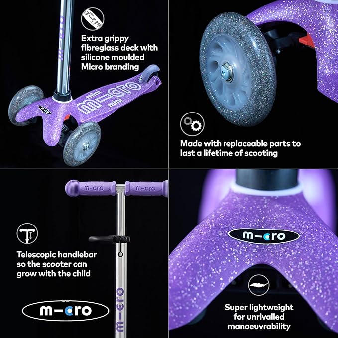 Buy Micro Mini Deluxe Glitter LED 3 Wheels Purple | Yallatoys.com